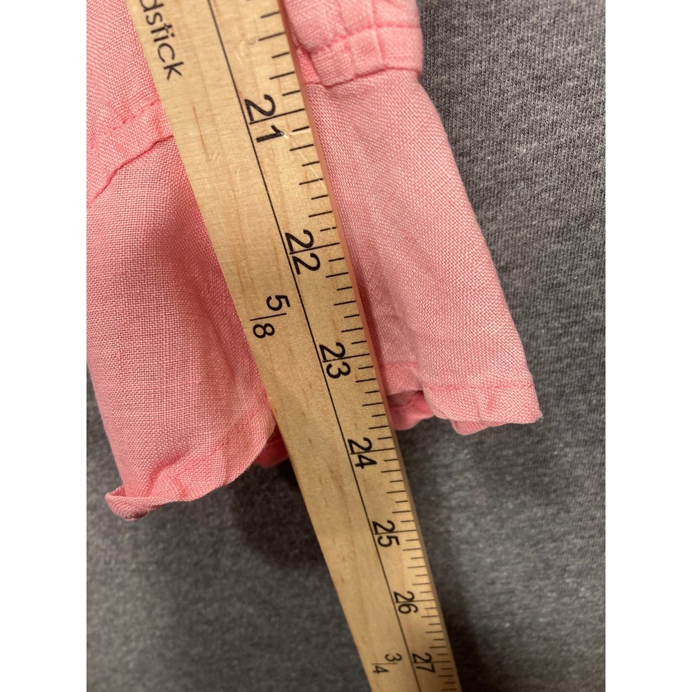 Tracy M Pink 100% Linen Pintuck Button Down Shirt Band Collar Long Sleeve Top - Picture 10 of 12